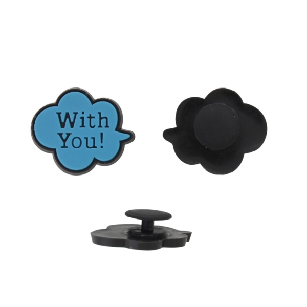 PLASTIC BEADS - RUBBER 3D - BUTTON - INSCRIPTIONS WITH YOU 01 - 27x22x3mm BLUE-BLACK - 2pcs.