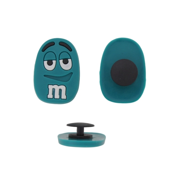 PLASTIC BEADS - RUBBER 3D - BUTTON - OVAL 02 WITH LETTER - 29x20x3mm GREEN (DARK)-WHITE - PACKAGE 20pcs.
