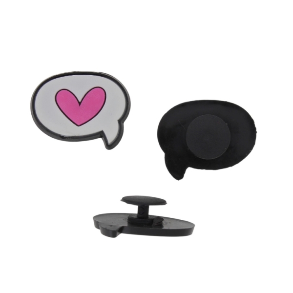 PLASTIC BEADS - RUBBER 3D - BUTTON - OVAL 03 WITH HEART - 27x22x3mm -WHITE-PINK - 2pcs.