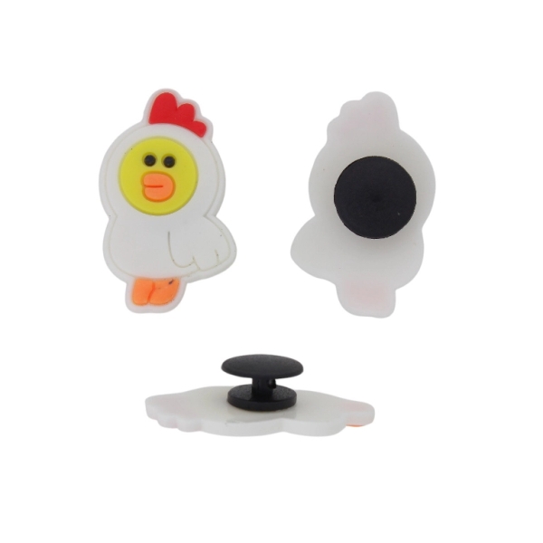 PLASTIC BEADS - RUBBER 3D - BUTTON - CHICKEN 07 - 20x34x3mm WHITE-YELLOW - PACKAGE 20pcs.