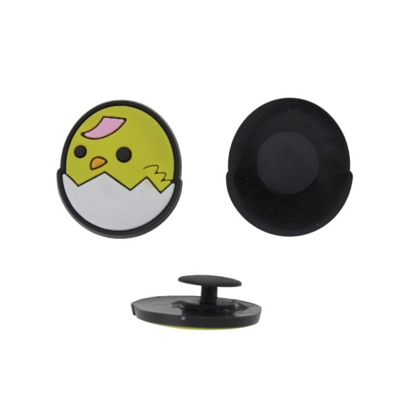 PLASTIC BEADS - RUBBER 3D - BUTTON - CHICKEN 08 IN SHELL - 25x27x3mm BLACK-YELLOW-WHITE - PACKAGE 20pcs.