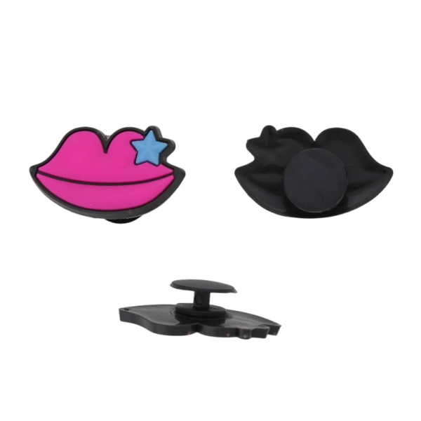 PLASTIC BEADS - RUBBER 3D - BUTTON - LIPS 01 WITH STAR - 29x18x3mm CYCLAMEN-BLUE-BLACK - 2pcs.