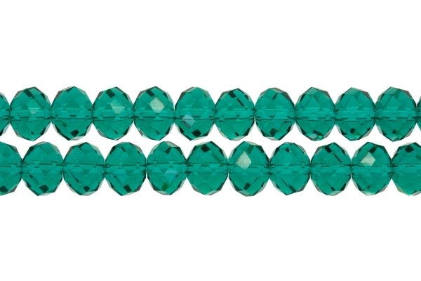 GLASS BEADS - FACETED RONDELLE CRYSTALS - 12x9mm - TRANSPARENT - TURQUOISE GREEN 023 - STRING (72pcs.) Hole:1.8mm