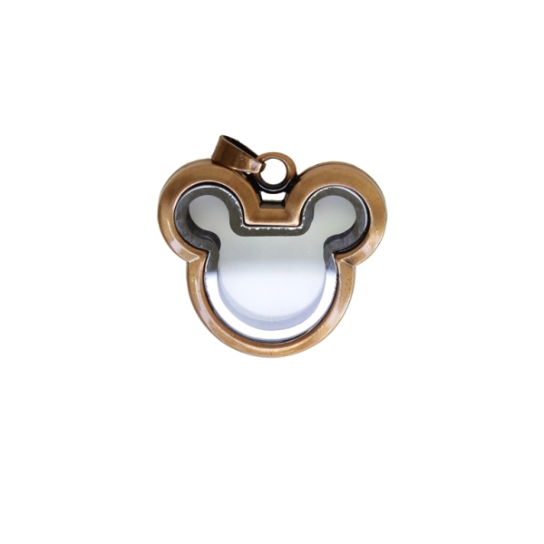 METAL BEADS - MEDALLION WITH MAGNETIC CLOSURE - MICKEY MOUSE 01 - 35x37x7mm ANTIQUE BRASS (DARK) - 1pc. Hole-3.6mm