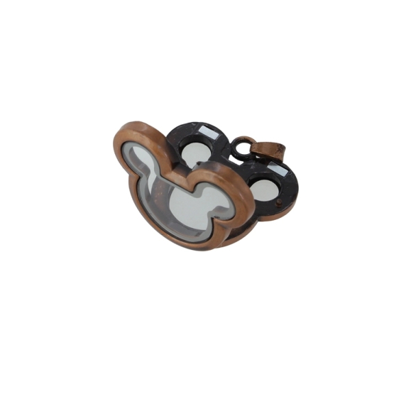 METAL BEADS - MEDALLION WITH MAGNETIC CLOSURE - MICKEY MOUSE 01 - 35x37x7mm ANTIQUE BRASS (DARK) - 1pc. Hole-3.6mm