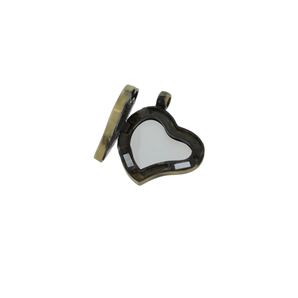 METAL BEADS - MEDALLION WITH MAGNETIC CLOSURE - HEART 01 - 28x35x6mm ANTIQUE BRONZE - 1pc. Hole-3.2mm