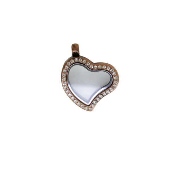 METAL BEADS - MEDALLION WITH MAGNETIC CLOSURE AND CRYSTALS - HEART 01 - 28x37x6mm ANTIQUE BRASS AND WHITE - PACKAGE 5pcs. Hole-2.6mm