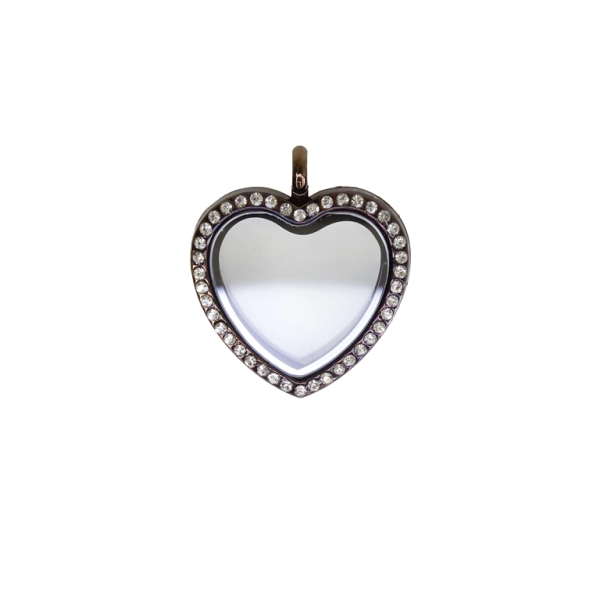 METAL BEADS - MEDALLION WITH MAGNETIC CLOSURE AND CRYSTALS - HEART 02 - 31x36x7mm PURPLE (DARK)-BLUE (DARK)-WHITE - PACKAGE 5pcs. Hole-4.0mm