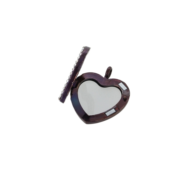 METAL BEADS - MEDALLION WITH MAGNETIC CLOSURE AND CRYSTALS - HEART 02 - 31x36x7mm PURPLE (DARK)-BLUE (DARK)-WHITE - PACKAGE 5pcs. Hole-4.0mm