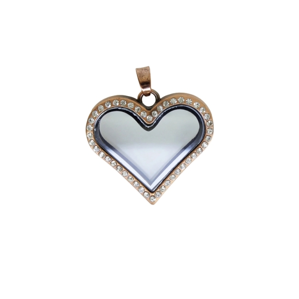 METAL BEADS - MEDALLION WITH MAGNETIC CLOSURE AND CRYSTALS - HEART 03 - 36x38x7mm ANTIQUE BRASS (LIGHT) AND WHITE - PACKAGE 5pcs. Hole-3.2mm