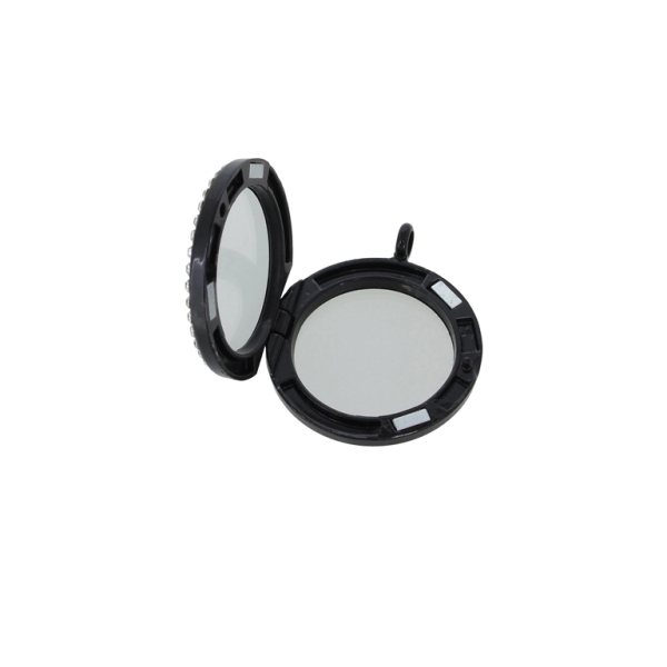 METAL BEADS - MEDALLION WITH MAGNETIC CLOSURE AND CRYSTALS - CIRCLE 01 - 30x36x7mm BLACK AND WHITE - 1pc. Hole-3.6mm