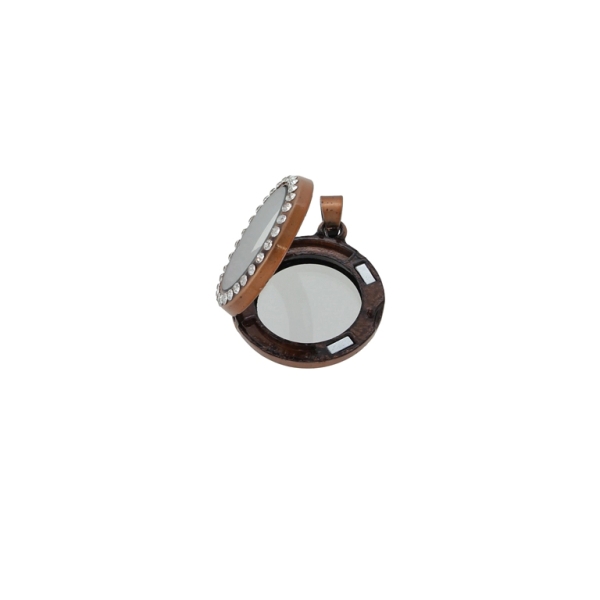 METAL BEADS - MEDALLION WITH MAGNETIC CLOSURE AND CRYSTALS - CIRCLE 01 - 24x36x7mm ANTIQUE BRASS AND WHITE - 1pc. Hole-2.2mm