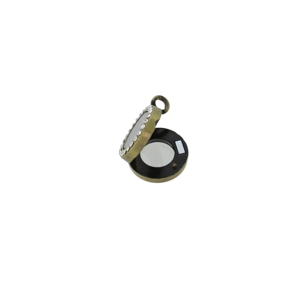 METAL BEADS - MEDALLION WITH MAGNETIC CLOSURE AND CRYSTALS - CIRCLE 01 - 19x26x8mm ANTIQUE BRONZE AND WHITE - 1pc. Hole-3.6mm