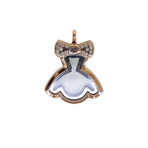 METAL BEADS - MEDALLION WITH MAGNETIC CLOSURE AND CRYSTALS - DRESS 01 - 33x42x7mm ROSE GOLD AND WHITE - 1pc. Hole-3.6mm