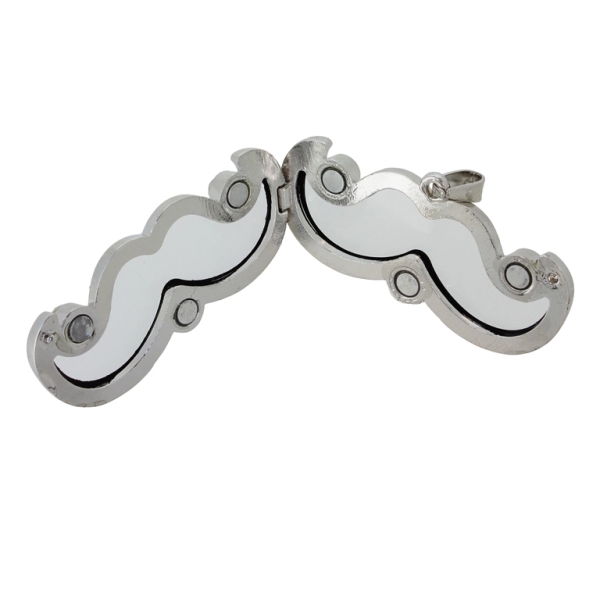 METAL BEADS - MEDALLION WITH MAGNETIC CLOSURE AND CRYSTALS - MUSTACHE 01 - 52x31x7mm NICKEL AND WHITE - PACKAGE 5pcs. Hole-2.0mm