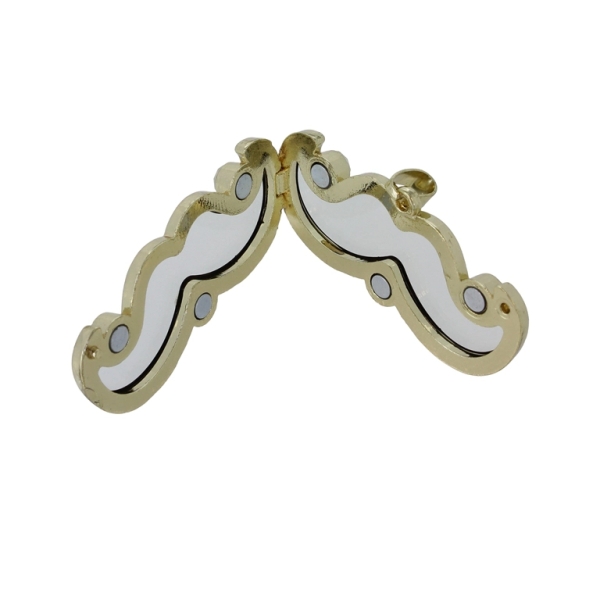 METAL BEADS - MEDALLION WITH MAGNETIC CLOSURE AND CRYSTALS - MUSTACHE 01 - 52x31x7mm GOLD (LIGHT) AND WHITE - PACKAGE 5pcs. Hole-2.0mm