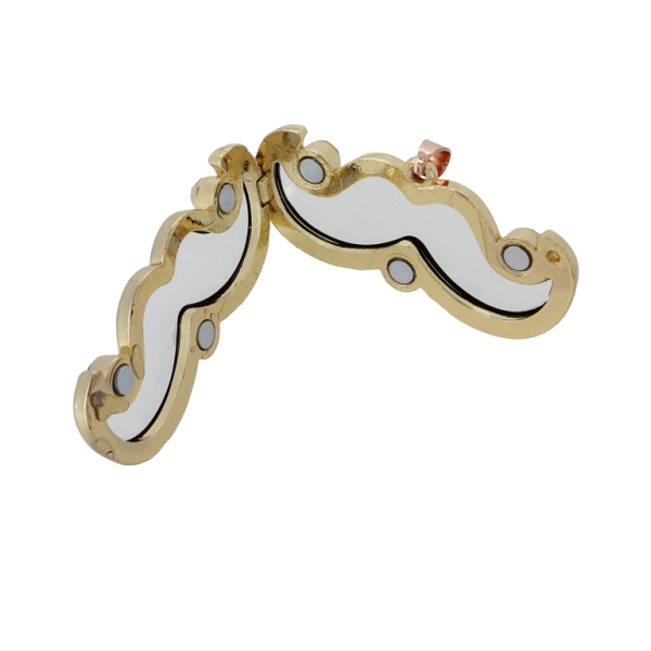 METAL BEADS - MEDALLION WITH MAGNETIC CLOSURE AND CRYSTALS - MUSTACHE 01 - 52x31x7mm GOLD AND WHITE - PACKAGE 5pcs. Hole-2.0mm