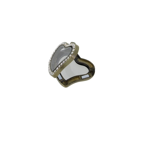 METAL BEADS - MEDALLION WITH MAGNETIC CLOSURE AND CRYSTALS - HEART 01 - 28x35x6mm ANTIQUE BRONZE AND WHITE - 1pc. Hole-3.2mm