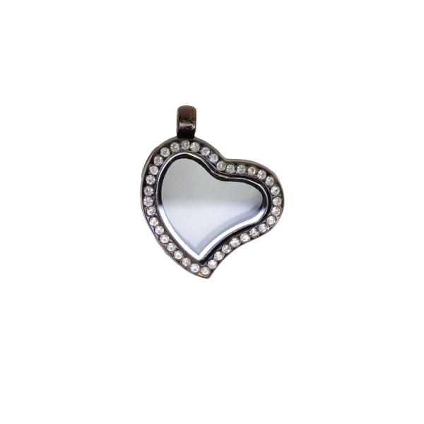 METAL BEADS - MEDALLION WITH MAGNETIC CLOSURE AND CRYSTALS - HEART 01 - 28x35x6mm BROWN (DARK) WHITE - PACKAGE 5pcs. Hole-3.2mm