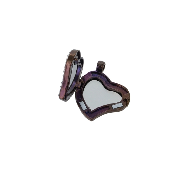 METAL BEADS - MEDALLION WITH MAGNETIC CLOSURE AND CRYSTALS - HEART 01 - 28x35x6mm BROWN (DARK) WHITE - PACKAGE 5pcs. Hole-3.2mm