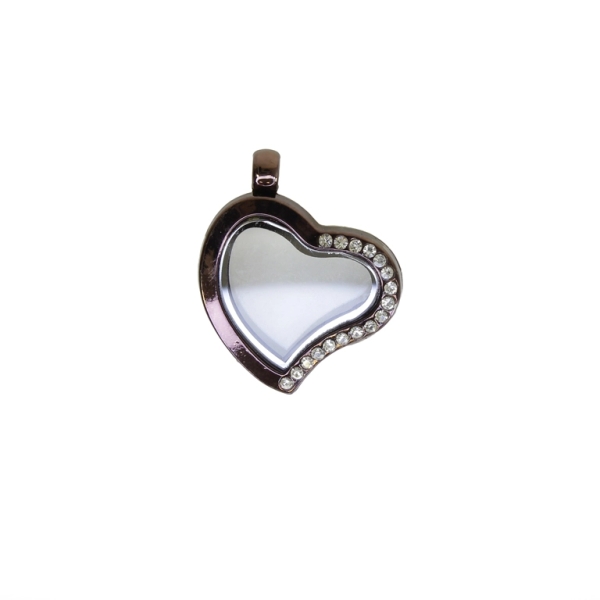 METAL BEADS - MEDALLION WITH MAGNETIC CLOSURE AND CRYSTALS - HEART 01 - 28x35x6mm BROWN AND WHITE - PACKAGE 5pcs. Hole-3.2mm