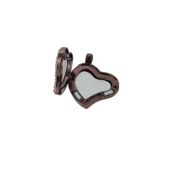 METAL BEADS - MEDALLION WITH MAGNETIC CLOSURE AND CRYSTALS - HEART 01 - 28x35x6mm BROWN AND WHITE - PACKAGE 5pcs. Hole-3.2mm