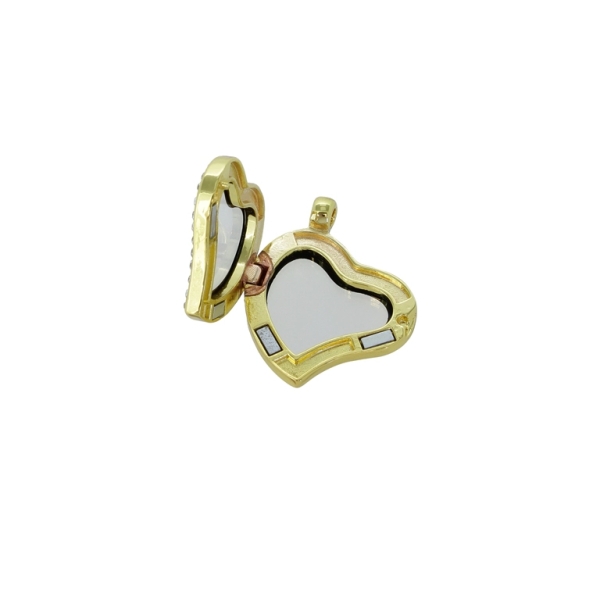 METAL BEADS - MEDALLION WITH MAGNETIC CLOSURE AND CRYSTALS - HEART 01 - 28x35x6mm GOLD AND WHITE - PACKAGE 5pcs. Hole-3.2mm