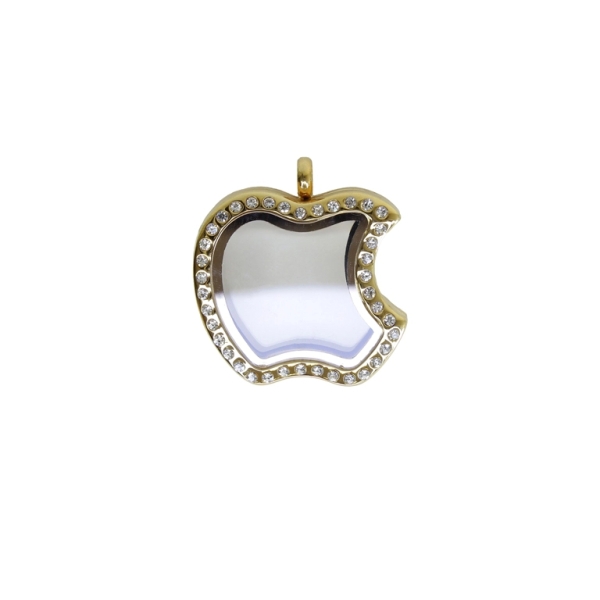 METAL BEADS - MEDALLION WITH MAGNETIC CLOSURE AND CRYSTALS - APPLE 01 - 29x32x7mm GOLD AND WHITE - PACKAGE 5pcs. Hole-4.0mm