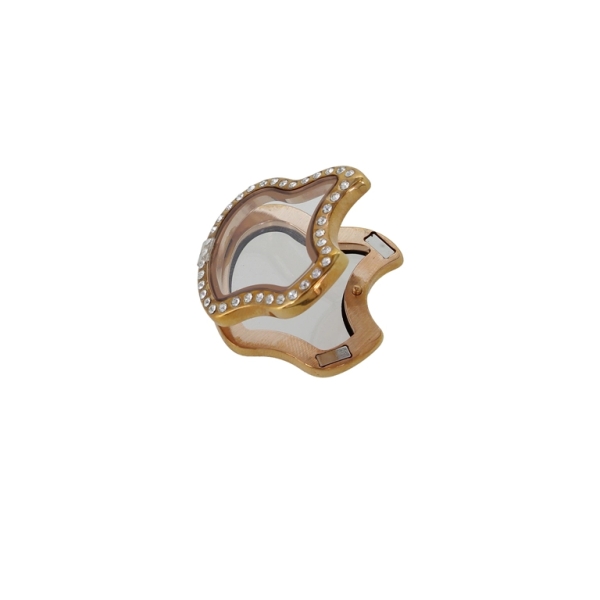 METAL BEADS - MEDALLION WITH MAGNETIC CLOSURE AND CRYSTALS - APPLE 01 - 29x32x7mm GOLD (DARK) AND WHITE - 1pc. Hole-4.0mm
