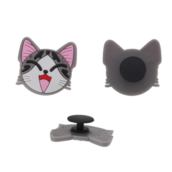 PLASTIC BEADS - RUBBER 3D - BUTTON - CAT 03 - 27x26x3mm GRAY-WHITE-PINK - 2pcs.