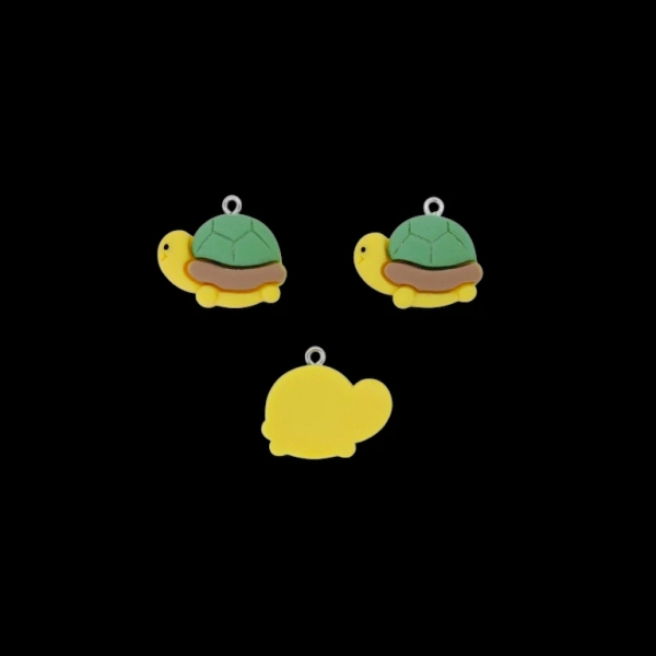 PLASTIC BEADS - RESIN 3D - PENDANT - TURTLE 03 - 23x21x7mm GREEN-BROWN (LIGHT)-YELLOW - 2pcs. Hole-1.8mm