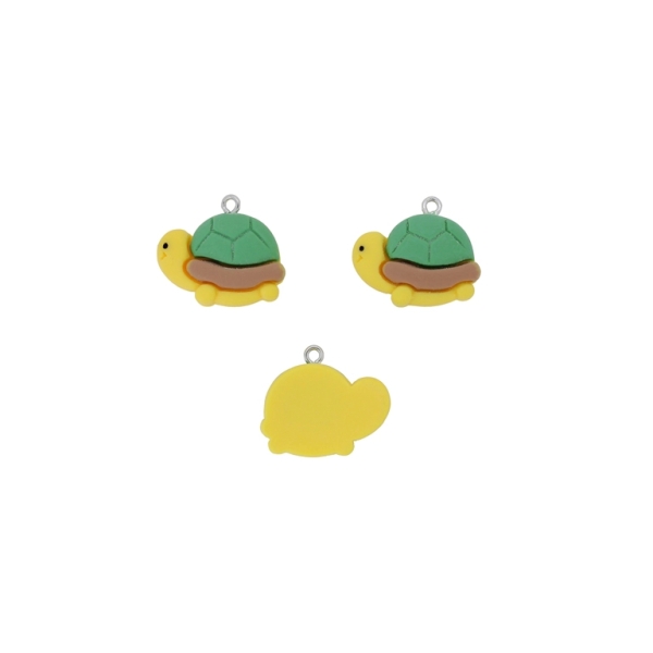 PLASTIC BEADS - RESIN 3D - PENDANT - TURTLE 03 - 23x21x7mm GREEN-BROWN (LIGHT)-YELLOW - PACKAGE 20pcs. Hole-1.8mm