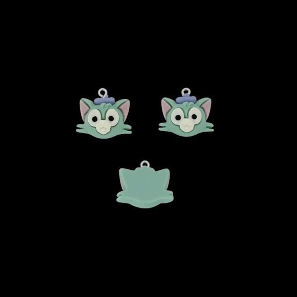 PLASTIC BEADS - RESIN 3D - PENDANT - CAT 03 WITH HAT - 22x20x10mm TURQUOISE-WHITE-BLUE - 2pcs. Hole-1.8mm 