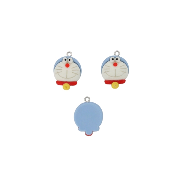PLASTIC BEADS - RESIN 3D - PENDANT - ANIMATED CAT 02 - 18x25x8mm BLUE-RED-WHITE - PACKAGE 20pcs. Hole-1.8mm