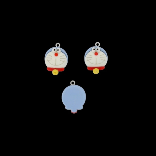 PLASTIC BEADS - RESIN 3D - PENDANT - ANIMATED CAT 02 - 18x25x8mm BLUE-RED-WHITE - PACKAGE 20pcs. Hole-1.8mm