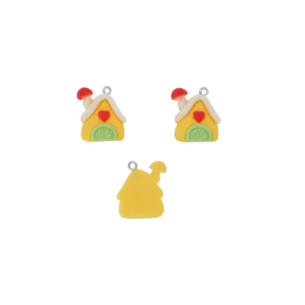 PLASTIC BEADS - RESIN 3D - PENDANT - HOUSE 01 - 20x22x6mm YELLOW-GREEN (LIGHT)-RED - PACKAGE 20pcs. Hole-1.8mm