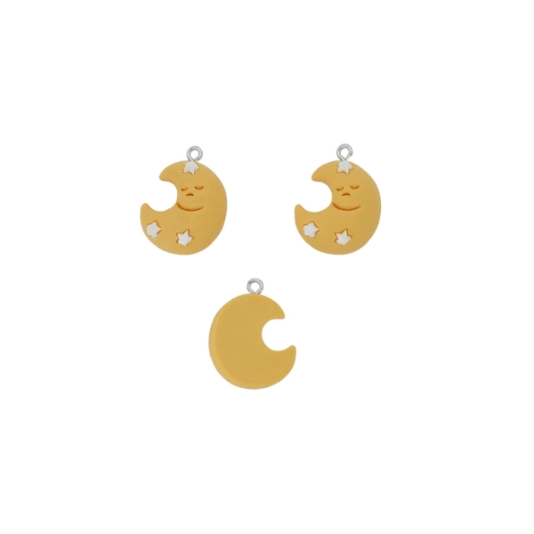 PLASTIC BEADS - RESIN 3D - PENDANT - MOON 01 - 19x25x8mm ORANGE (LIGHT)-WHITE - 2pcs. Hole-1.8mm