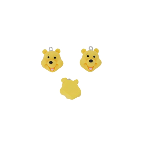 PLASTIC BEADS - RESIN 3D - PENDANT - WINNIE THE POOH 02 - 17x21x12mm YELLOW-BLACK-PINK (LIGHT) - PACKAGE 20pcs. Hole-1.8mm
