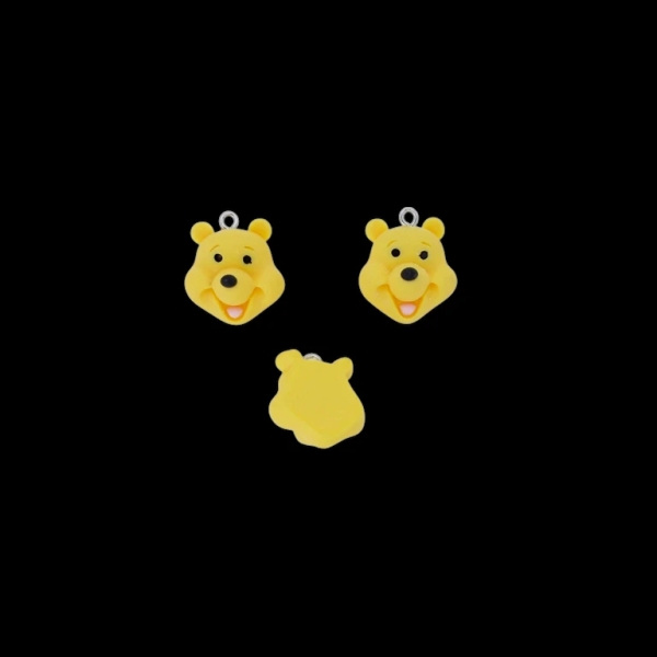 PLASTIC BEADS - RESIN 3D - PENDANT - WINNIE THE POOH 02 - 17x21x12mm YELLOW-BLACK-PINK (LIGHT) - PACKAGE 20pcs. Hole-1.8mm