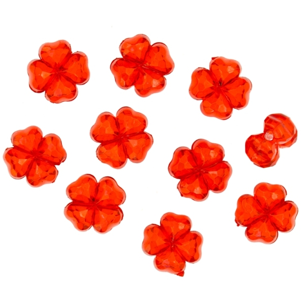 TRANSPARENT PLASTIC BEADS - CLOVER - 11x6mm RED V12 - 50g Hole-1.8mm (110pcs.)