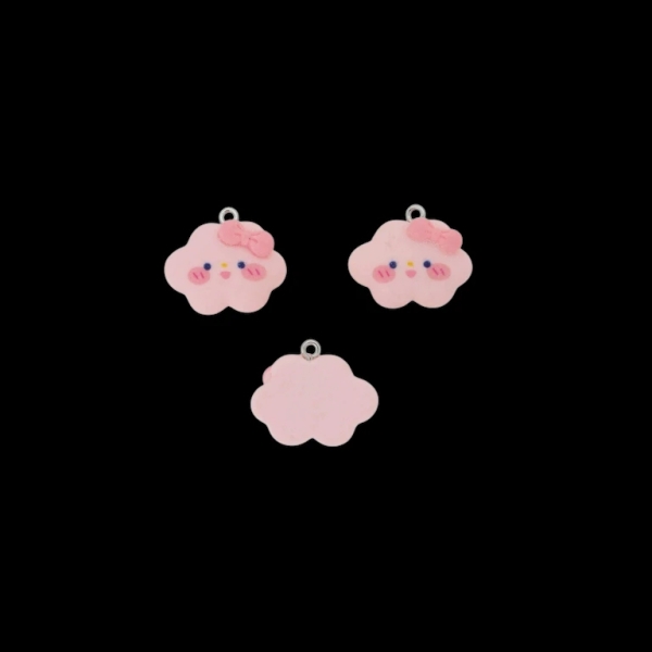 PLASTIC BEADS - RESIN 3D - PENDANT - CLOUD WITH RIBBON 01 - 23x19x8mm PINK (LIGHT)-PINK-BLACK - PACKAGE 20pcs. Hole-1.8mm
