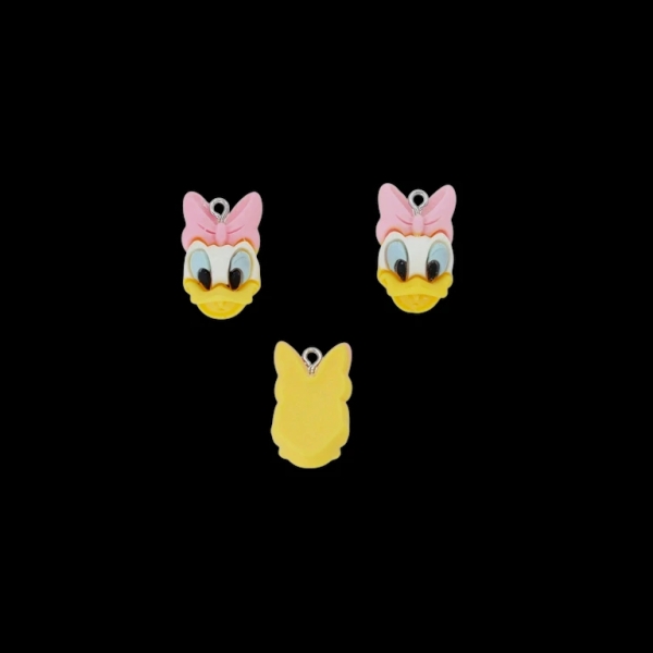 PLASTIC BEADS - RESIN 3D - PENDANT - DAISY DUCK 04 - 15x25x8mm YELLOW-BLUE (LIGHT)-PINK (LIGHT) - PACKAGE 20pcs. Hole-1.8mm