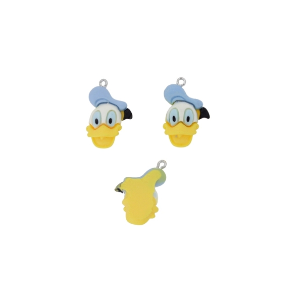 PLASTIC BEADS - RESIN 3D - PENDANT - DONALD DUCK 05 - 18x28x8mm YELLOW-BLUE (LIGHT)-WHITE - PACKAGE 20pcs. Hole-1.8mm