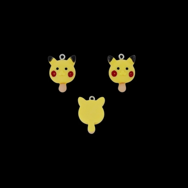 PLASTIC BEADS - RESIN 3D - PENDANT - PIKACHU 03 - 17x25x9mm RED-YELLOW-BLACK - PACKAGE 20pcs. Hole-1.8mm