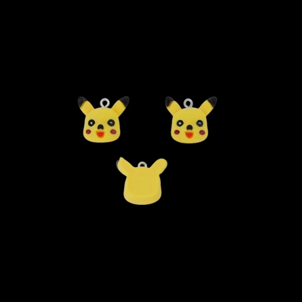 PLASTIC BEADS - RESIN 3D - PENDANT - PIKACHU 04 - 20x18x10mm YELLOW-BLACK-RED - 2pcs. Hole-1.8mm