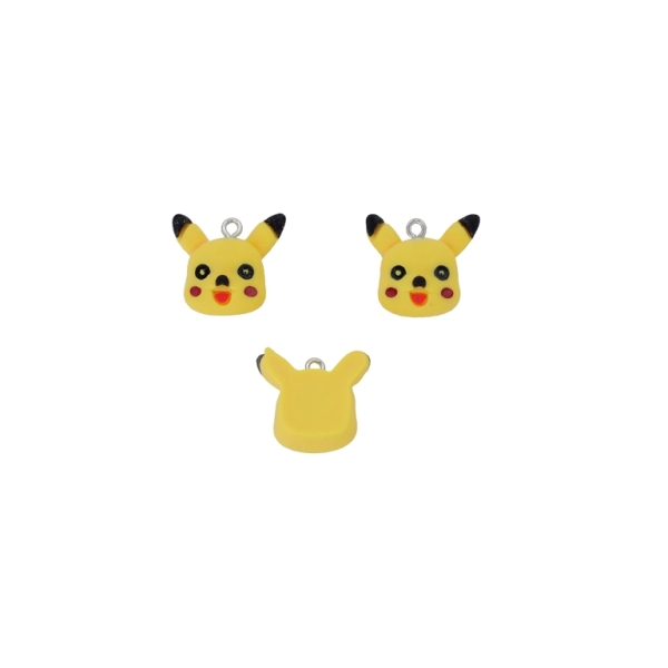 PLASTIC BEADS - RESIN 3D - PENDANT - PIKACHU 04 - 20x18x10mm YELLOW-BLACK-RED - PACKAGE 20pcs. Hole-1.8mm