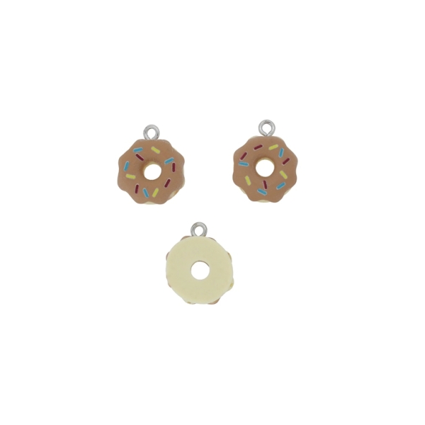 PLASTIC BEADS - RESIN 3D - PENDANT - DONUT 07 - 18x22x6mm BROWN (LIGHT)-ECRU-MIX - PACKAGE 20pcs. Hole-2.0mm
