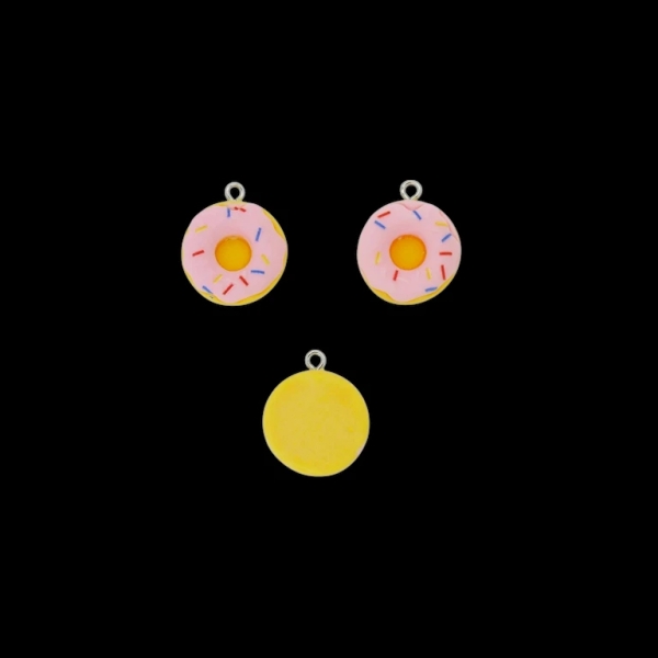 PLASTIC BEADS - RESIN 3D - PENDANT - DONUT 08 - 18x23x8mm PINK (LIGHT)-YELLOW-MIX - 2pcs. Hole-1.8mm