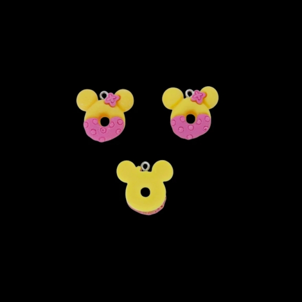 PLASTIC BEADS - RESIN 3D - PENDANT - DONUT 09 MINI - 22x22x8mm YELLOW-PINK (DARK) - 2pcs. Hole-1.8mm