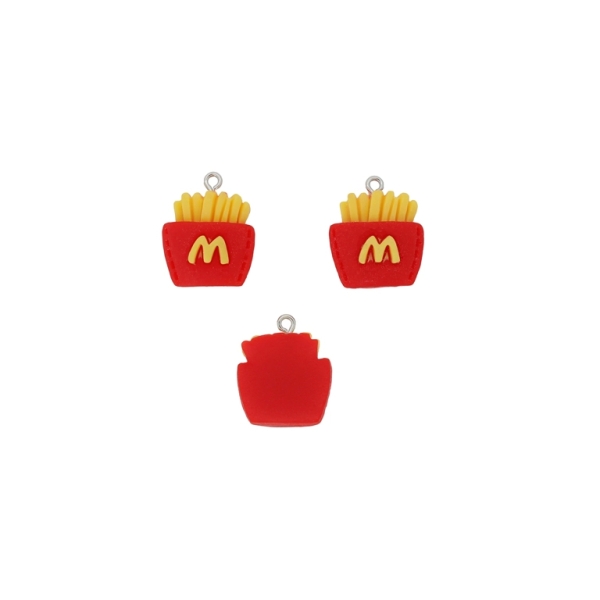 PLASTIC BEADS - RESIN 3D - PENDANT - FRENCH FRIES 04 - 16x22x3mm RED-YELLOW - 2pcs. Hole-1.8mm
